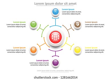 Six 3D colorful marble circle topics for website presentation cover poster vector design infographic illustration concept