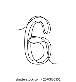 Six, 6 is a digit, the number is displayed as one continuous line. Mathematical symbol, minimalistic simple arabic numerals icon, logo. vector illustration