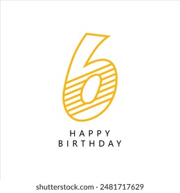 Six, 6 Logo, 6th Happy birthday, 6th years anniversary, Six Birthday handwritten. Happy Birthday card.