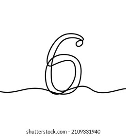 Six, 6 is a number, the number is displayed as one solid line. vector illustration, simple arabic numerals minimalistic icon, logo