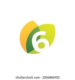 six 6 number leaf overlapping color logo vector icon illustration