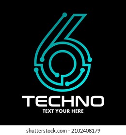 Six or 6 number technology vector logo template. This design use digital symbol
