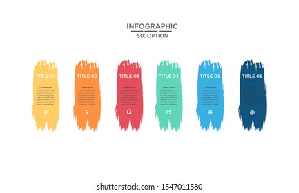 	
Six 6 Options brush stroke infographic step chart workflow  element Plan Slide Template