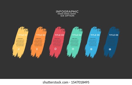 	
Six 6 Options brush stroke infographic step chart workflow  element Plan Slide Template with dark black background theme