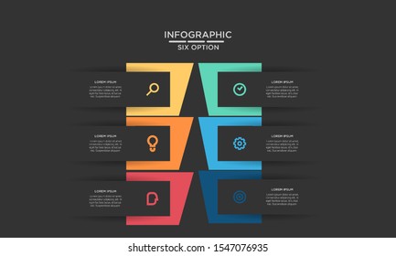 	
Six 6 Options infographic step chart workflow  element Plan Slide Template with dark black background theme