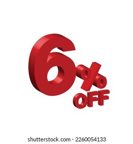 six 6 percent off 3d vector illustration 