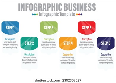 Six 6 rectangle link timeline steps or option workflow infographic plan concept design vector with icons. Business roadmap timeline network project template for presentation and report.