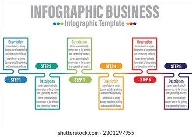 Six 6 steps, six 6 option Business info graphics template with option number work flow four steps