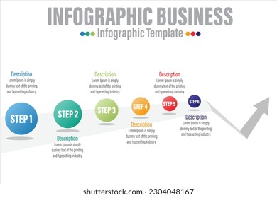 Six 6 Steps or Six 6 option Infographic template for business. Modern Chart diagram with project timeline, presentation vector infographic.