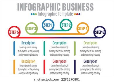 Six 6 Steps, six 6 optionTimeline Infographics template. Isolated design elements. Colorful vector illustration.