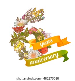 Six (6) years anniversary sign of floral digits
