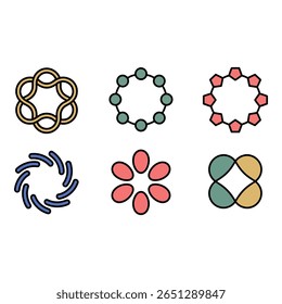 Six Abstract Circular Logo Designs Modern Minimalist Pastel Color Palette