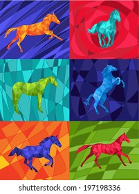 Six abstract horse silhouettes