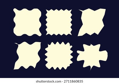 Seis Formas irregulares abstractas con bordes dentados sobre un fondo azul oscuro