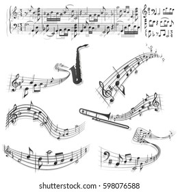 Six abstract musical scores./Curly musical scores.