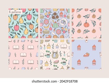 Six adorable seamless pattern designs with autumnal motifs.