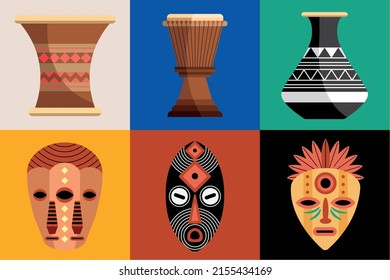 six africa culture set icons