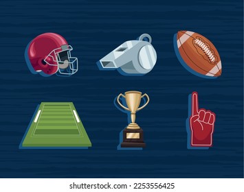 six american football set icons