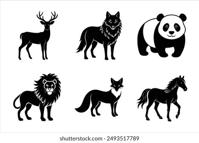 Six animal icon silhouette vector illustration bundle perfect for designers and creatives. Includes high-quality, versatile vector images for various project