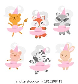 
six animals in ballet on the white background