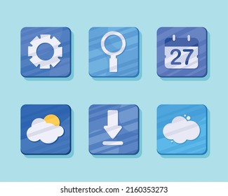 six applications signs set icons