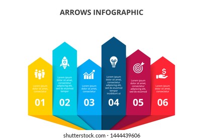 Six arrows infographic elements. Business template for presentation. Vector concept with 6 options or steps.