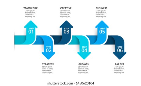 Six arrows infographic elements. Business template for presentation. Vector concept with 6 options or steps.