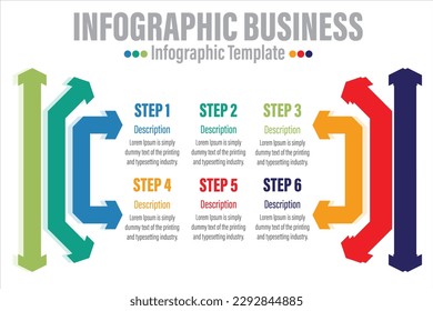 Seis flechas de elementos infográficos. Plantilla de negocio para presentación. Concepto vectorial con 6 opciones o pasos.