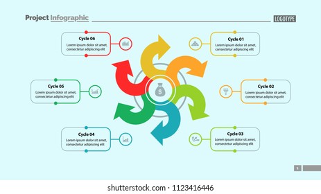 Six arrows process chart slide template. Business data. Plan, diagram, design. Creative concept for infographic, presentation. Can be used for topics like management, strategy, teamwork.
