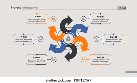 Six arrows process chart slide template. Business data. Plan, diagram, design. Creative concept for infographic, presentation. Can be used for topics like management, strategy, teamwork.