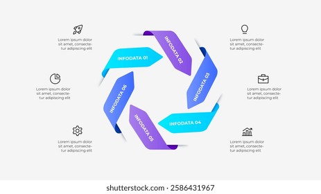 Six Arrows Steps Infographic Chart with Icons and Descriptive Text Layout