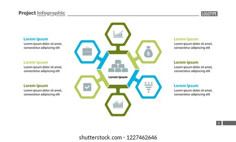Six aspects of business slide template. Business data. Graph, chart, design. Creative concept for infographic, report. Can be used for topics like assets, market, finances