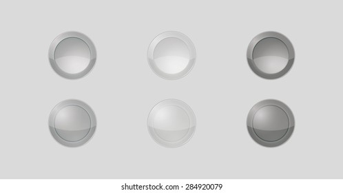 six badges with gray or silver color, three of them are inactive and three are active, vector illustration