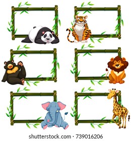 Six bamboo frames with wild animals