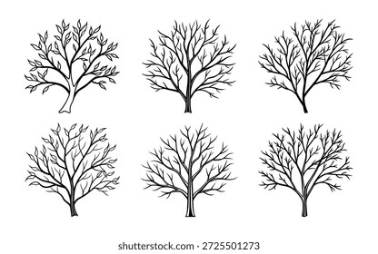 Seis Silhuetas de Árvore nua Ilustrações de inverno da Natureza