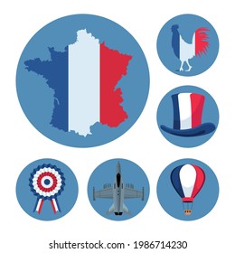 six bastille day set icons