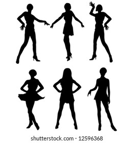 six beautiful womans vector silhouette