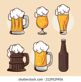 six beers drinks set icons