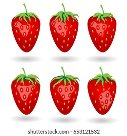 Six berries of strawberries under different lighting angle