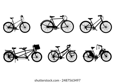 Six Bicycle silhouette vecto package