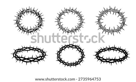 Six Black Crown of Thorns on White Background
