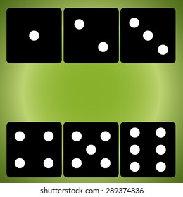 Six black dice on white color background.