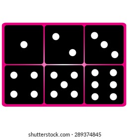Six black dice on white color background.