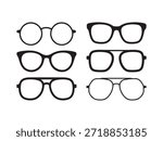 Six black eyeglass frames in various styles on white eyeglasses glasses eyewear spectacles