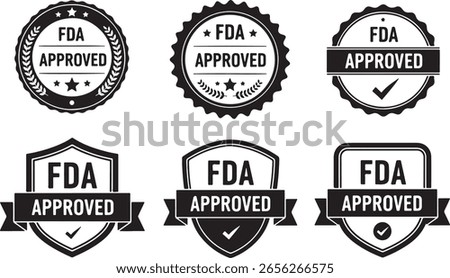 Six Black F D A Approved Badges and Seals Collection