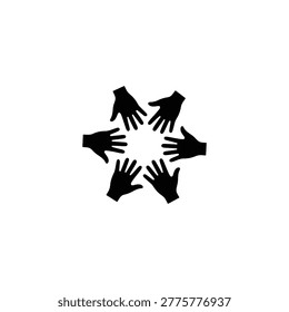 Six black hands joined in center