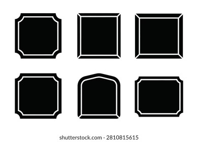 Six black picture frames with white outlines on white background