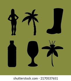 six black silhouettes style icons
