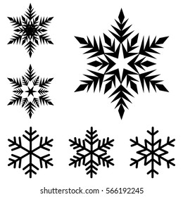 six black snowflakes set on a white background icon winter crystal snow vector.