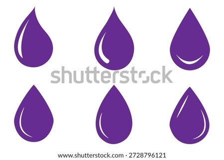Six black teardrop shaped droplets on a white background